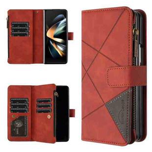 For Samsung Galaxy Z Fold5 Rhombus Texture Zipper Wallet Leather Phone Case(Brown)