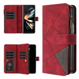 For Samsung Galaxy Z Fold6 Rhombus Texture Zipper Wallet Leather Phone Case(Red)