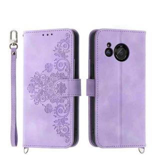 For Sharp Aquos R8 Skin-feel Flowers Embossed Wallet Leather Phone Case(Purple)