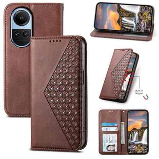 For OPPO Reno10 Global / Reno10 Pro Global Cubic Grid Calf Texture Magnetic Leather Phone Case(Brown)