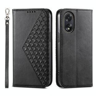For OPPO A38 4G Cubic Grid Calf Texture Magnetic Leather Phone Case(Black)