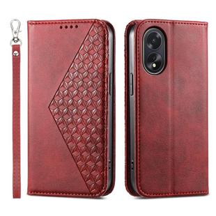 For OPPO A38 4G Cubic Grid Calf Texture Magnetic Leather Phone Case(Red)