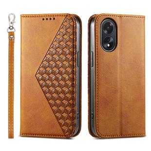 For OPPO A38 4G Cubic Grid Calf Texture Magnetic Leather Phone Case(Yellow)