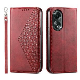 For OPPO A58 4G Cubic Grid Calf Texture Magnetic Leather Phone Case(Red)