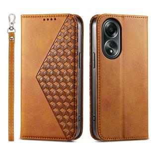 For OPPO A58 4G Cubic Grid Calf Texture Magnetic Leather Phone Case(Yellow)