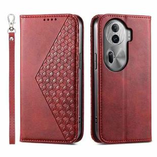 For OPPO Reno11 Pro China Cubic Grid Calf Texture Magnetic Leather Phone Case(Red)