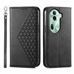 For OPPO Reno11 China Cubic Grid Calf Texture Magnetic Leather Phone Case(Black)
