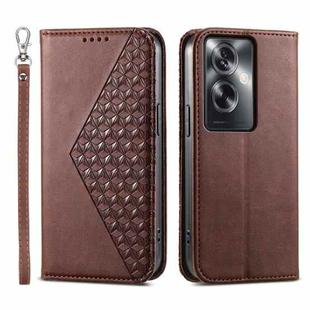 For OPPO A2 Cubic Grid Calf Texture Magnetic Leather Phone Case(Brown)