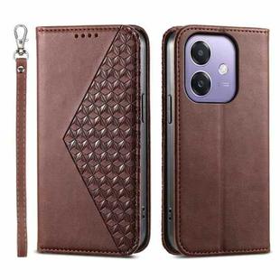 For OPPO A3 4G / 5G / A3X 4G / 5G India Cubic Grid Calf Texture Magnetic Leather Phone Case(Brown)