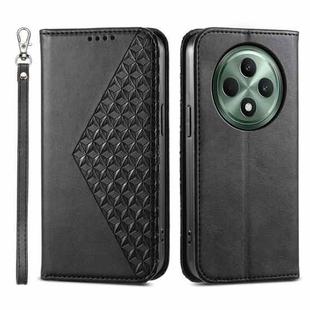 For OPPO Reno12 F 4G / 5G / F27 India Cubic Grid Calf Texture Magnetic Leather Phone Case(Black)