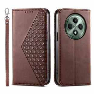 For OPPO Reno12 F 4G / 5G / F27 India Cubic Grid Calf Texture Magnetic Leather Phone Case(Brown)