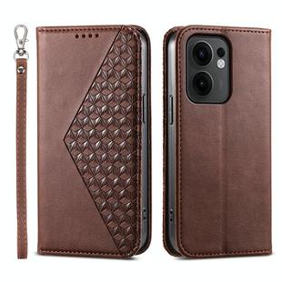 For OPPO Reno13 F 4G / 5G Cubic Grid Calf Texture Magnetic Leather Phone Case(Brown)