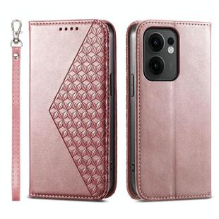 For OPPO Reno13 F 4G / 5G Cubic Grid Calf Texture Magnetic Leather Phone Case(Rose Gold)
