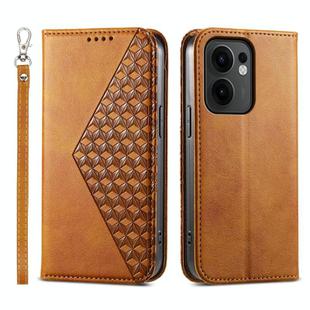 For OPPO Reno13 F 4G / 5G Cubic Grid Calf Texture Magnetic Leather Phone Case(Yellow)