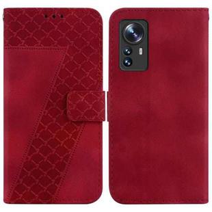 For Xiaomi 12/12X 7-shaped Embossed Leather Phone Case(Red)