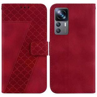 For Xiaomi 12T/12T Pro 7-shaped Embossed Leather Phone Case(Red)