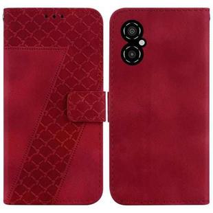 For Xiaomi Poco M4 5G 7-shaped Embossed Leather Phone Case(Red)