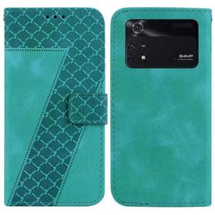 For Xiaomi Poco M4 Pro 7-shaped Embossed Leather Phone Case(Green)