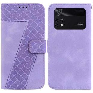 For Xiaomi Poco M4 Pro 7-shaped Embossed Leather Phone Case(Purple)