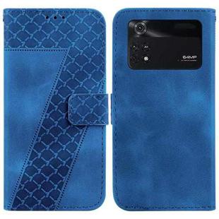 For Xiaomi Poco M4 Pro 7-shaped Embossed Leather Phone Case(Blue)