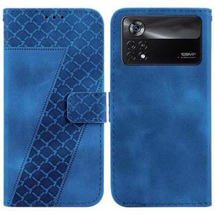 For Xiaomi Poco X4 Pro 5G 7-shaped Embossed Leather Phone Case(Blue)