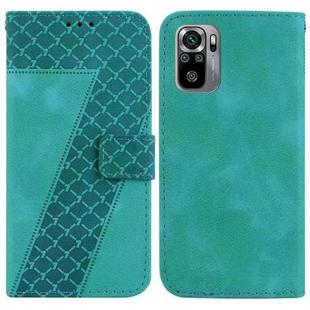 For Xiaomi Redmi Note 10 4G/Note 10S 7-shaped Embossed Leather Phone Case(Green)