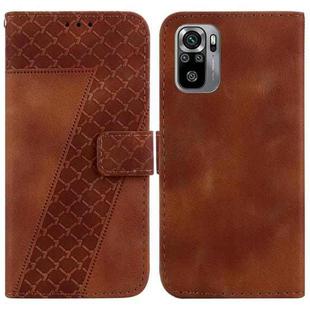 For Xiaomi Redmi Note 10 4G/Note 10S 7-shaped Embossed Leather Phone Case(Brown)