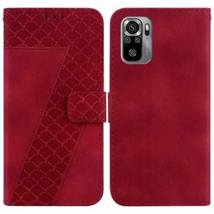 For Xiaomi Redmi Note 10 4G/Note 10S 7-shaped Embossed Leather Phone Case(Red)