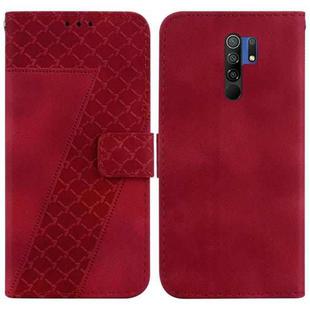 For Xiaomi Redmi 9/9 Prime/Poco M2 7-shaped Embossed Leather Phone Case(Red)