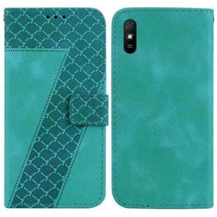 For Xiaomi Redmi 9A 7-shaped Embossed Leather Phone Case(Green)