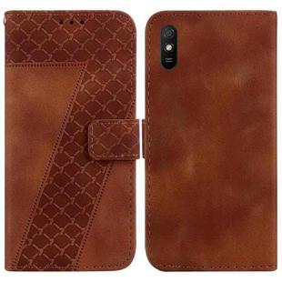 For Xiaomi Redmi 9A 7-shaped Embossed Leather Phone Case(Brown)