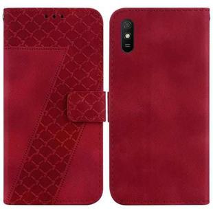 For Xiaomi Redmi 9A 7-shaped Embossed Leather Phone Case(Red)