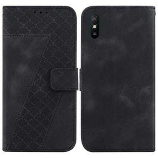 For Xiaomi Redmi 9A 7-shaped Embossed Leather Phone Case(Black)