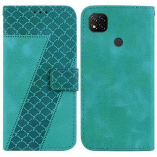 For Xiaomi Redmi 9C 7-shaped Embossed Leather Phone Case(Green)