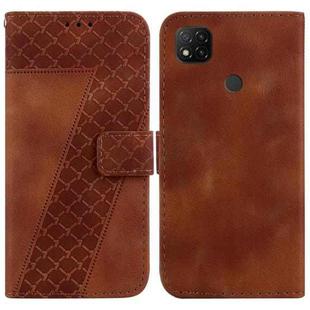 For Xiaomi Redmi 9C 7-shaped Embossed Leather Phone Case(Brown)