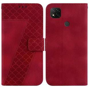 For Xiaomi Redmi 9C 7-shaped Embossed Leather Phone Case(Red)