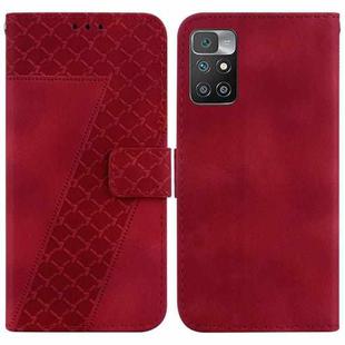 For Xiaomi Redmi 10/10 Prime 7-shaped Embossed Leather Phone Case(Red)
