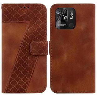 For Xiaomi Redmi 10C 7-shaped Embossed Leather Phone Case(Brown)