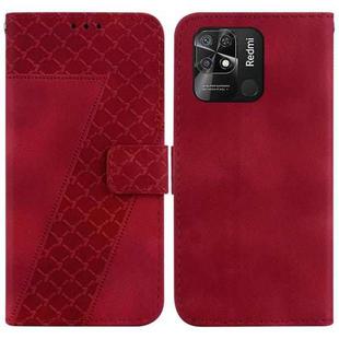 For Xiaomi Redmi 10C 7-shaped Embossed Leather Phone Case(Red)