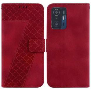 For Xiaomi 11T/11T Pro 7-shaped Embossed Leather Phone Case(Red)