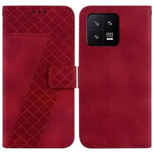 For Xiaomi 13 5G 7-shaped Embossed Leather Phone Case(Red)