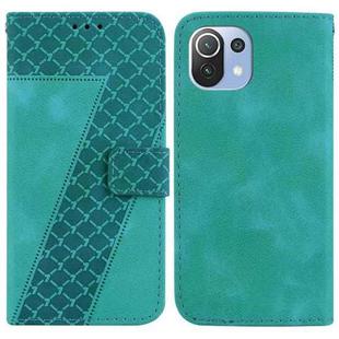 For Xiaomi Mi 11 Lite 4G/5G 7-shaped Embossed Leather Phone Case(Green)