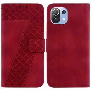 For Xiaomi Mi 11 Lite 4G/5G 7-shaped Embossed Leather Phone Case(Red)
