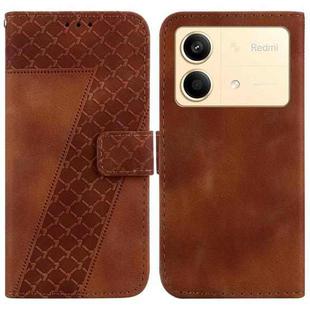 For Xiaomi Redmi Note 13R Pro 7-shaped Embossed Leather Phone Case(Brown)