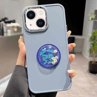 For iPhone 14 Electroplated Lens Ring Dice Phone Case(Blue)