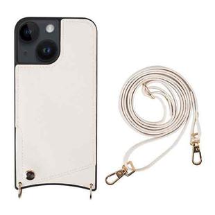 For iPhone 14 Plus Fish Tail Card Slot PU + TPU Phone Case with Long Lanyard(White)