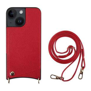 For iPhone 14 Fish Tail Card Slot PU + TPU Phone Case with Long Lanyard(Red)