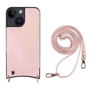 For iPhone 14 Fish Tail Card Slot PU + TPU Phone Case with Long Lanyard(Pink)