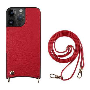 For iPhone 14 Pro Fish Tail Card Slot PU + TPU Phone Case with Long Lanyard(Red)
