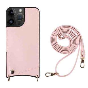 For iPhone 14 Pro Max Fish Tail Card Slot PU + TPU Phone Case with Long Lanyard(Pink)